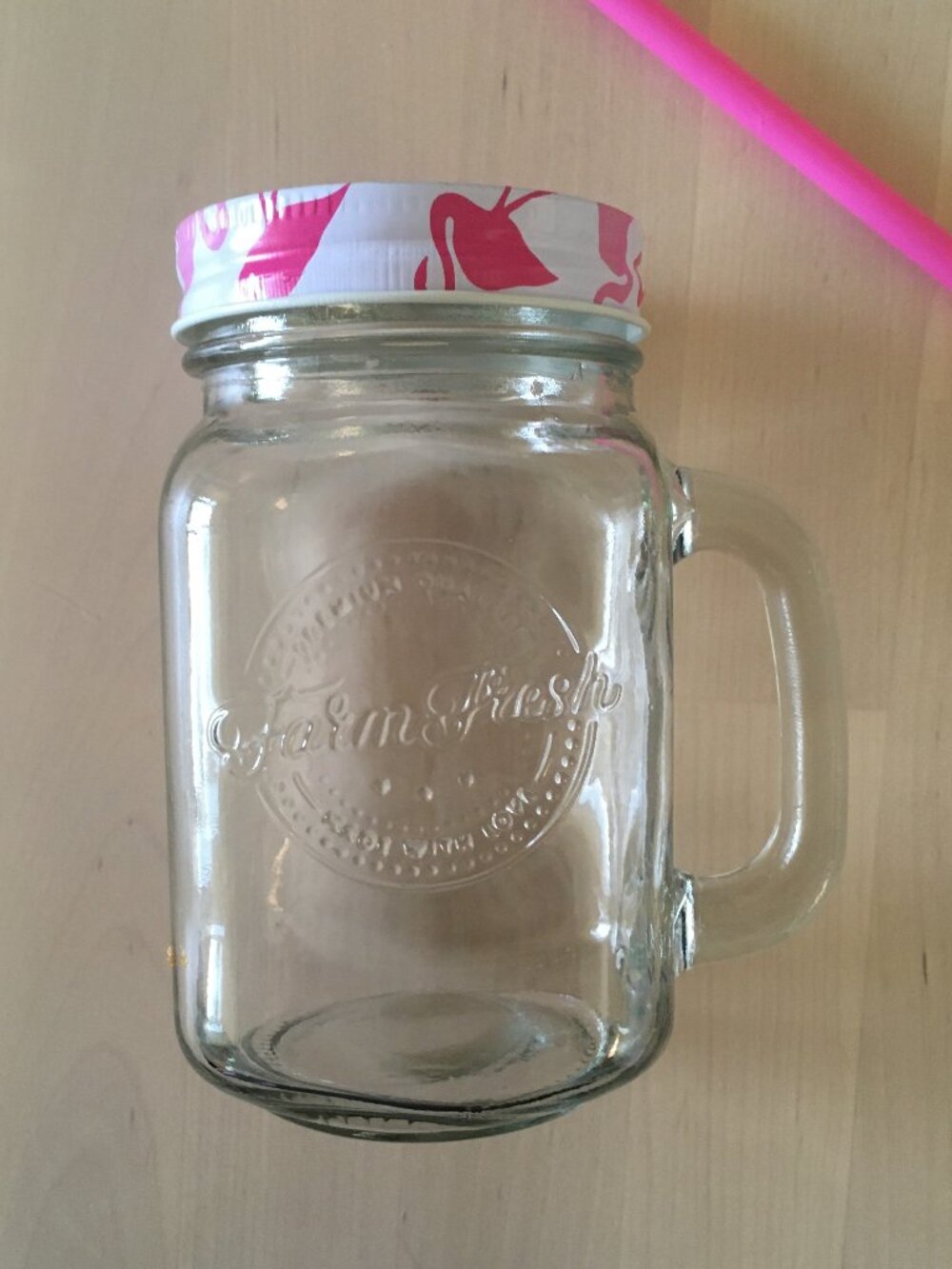 Mason Jar with Handle - Pink Flamingo Lid & Straw